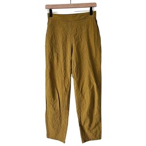 Momoni Mustard Crinkle Cotton Pull On Straight Leg Pants